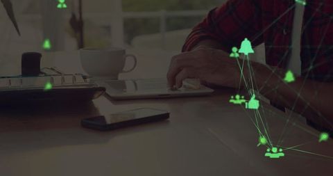 Man Engaging with Digital Network on Tablet at Home Office