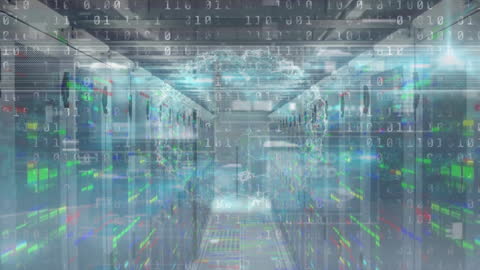 Digital Brain and Binary Code in Server Room Environment