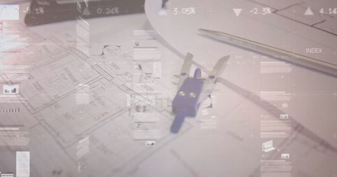 Overlay of Data Analytics on Architectural Blueprint with Compass - Download Free Stock Images Pikwizard.com