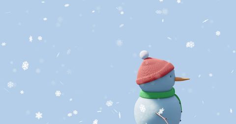 Cartoon Snowman with Falling Snowflakes on Blue Background - Download Free Stock Images Pikwizard.com