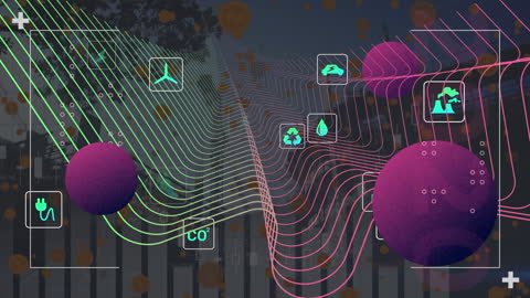 Abstract Digital Interface Animation with Energy and Technology Icons