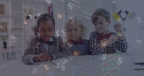 Three children engaging in economics concepts through play