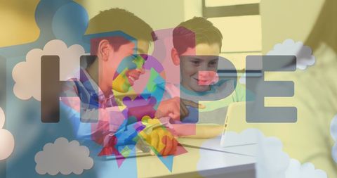 Boys Learning with Tablet Featuring Autism Awareness Symbols - Download Free Stock Images Pikwizard.com