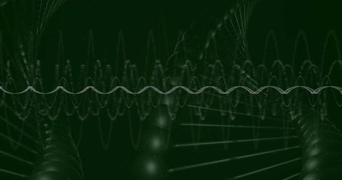 Abstract dna strands with spiral waves in green hue