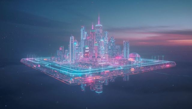 Futuristic Floating Cityscape with Neon Illuminations