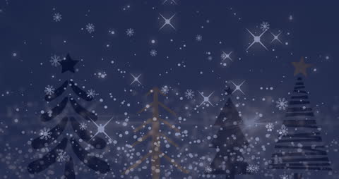 Magical Christmas Winter Scene with Falling Snow and Trees