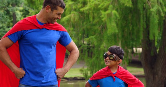 Father and Son Wearing Capes Pretending to be Superheroes - Download Free Stock Images Pikwizard.com