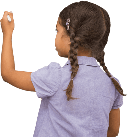 Back View of Schoolgirl Writing on Transparent Background