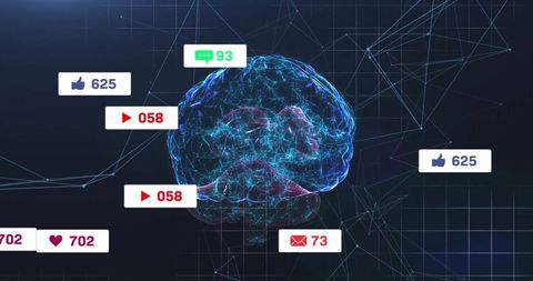 Futuristic Neural Networks Brain with Digital Notifications in Cyberspace