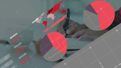 Global Business Analytics with Infographic Interface Overlay