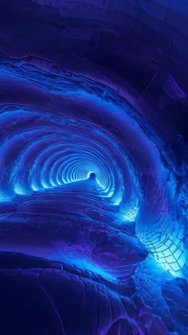 Glowing Rings Revealing Camera Gliding Through Narrowing Indigo-Cyan Tunnel Vertical Sci-Fi Loop
