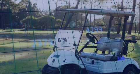 Golf Cart on Fairway with Digital Data Overlay