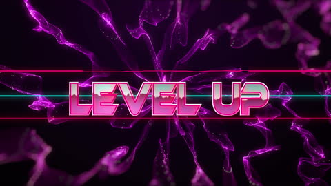 Retro Level Up Neon Glow Typography Video Game Design