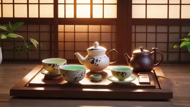 Elegant Tea Ceremony Elements in Serene Space