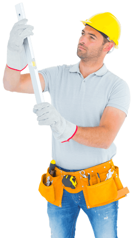 transparent handyman inspecting spirit level with tools - Download Free Stock Videos Pikwizard.com