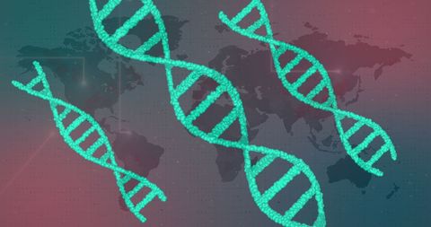 glowing dna strands over world map with digital elements - Download Free Stock Images Pikwizard.com