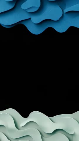 Vertical abstract paper-cut waves top blue bottom mint with central black space
