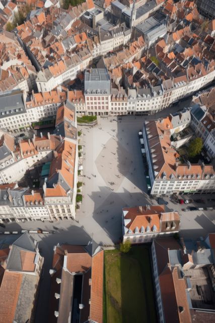 High angle view of square in 18th century city, created using generative ai technology. Historical architecture, landmarks and city planning concept digitally generated image.