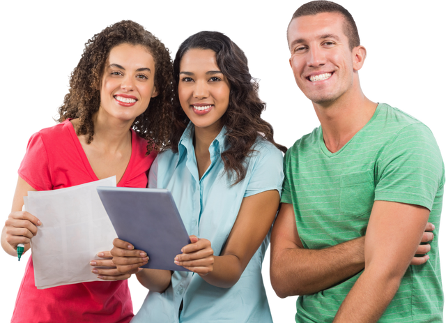 Smiling Diverse Team Holding Tablet and Document on Transparent Background - Download Free Stock Videos Pikwizard.com