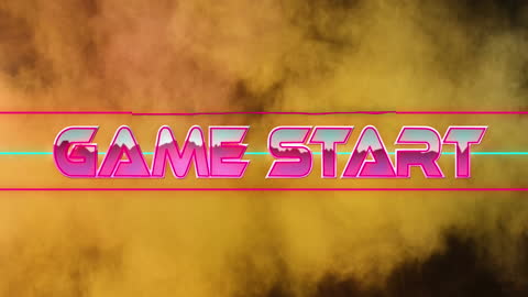 Retro Neon Game Start in Cloudy Background