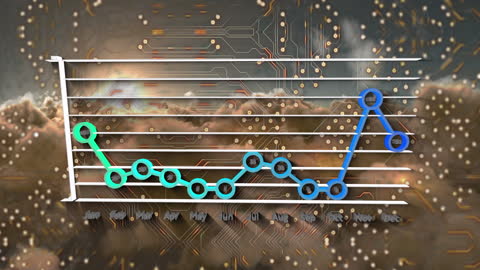 Financial Chart Overlay on Circuit Board and Cloudscape Design