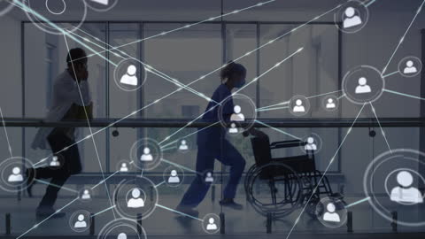 Healthcare Professionals Networking in Hospital with Digital Interfaces