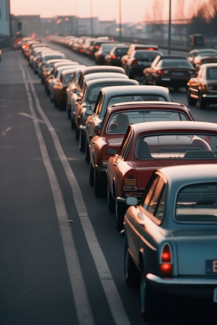 Long Traffic Jam on Urban Road at Sunset - Download Free Stock Images Pikwizard.com