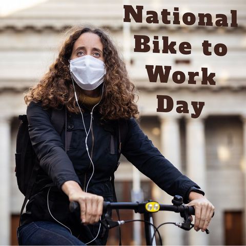 woman commuting on bicycle for national bike to work day - Download Free Stock Templates Pikwizard.com