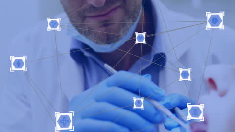Digital Network Overlay on Dentist Performing Procedure