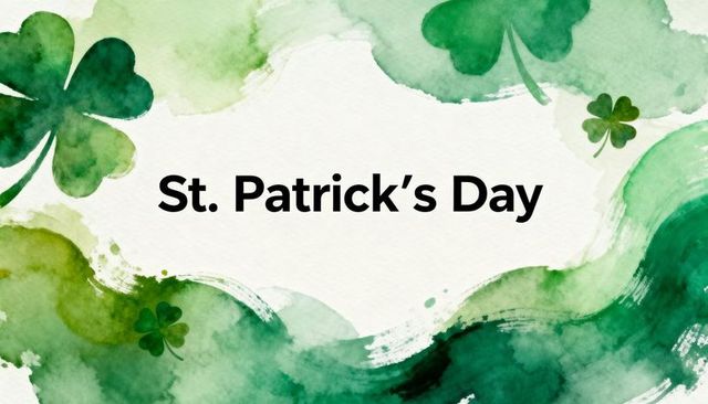 St patrick's day watercolor shamrock banner with bold typography and green brushstrokes
