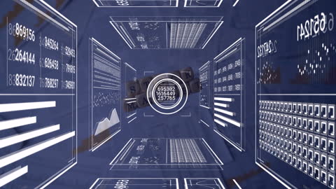 Futuristic Data Processing Interface with Digital Elements in Motion