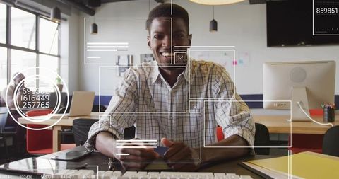 Professional African American Man Illustrating Digital Interface Innovation