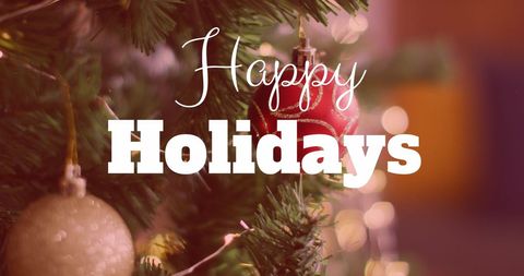 Happy Holidays Text on Festive Christmas Tree - Download Free Stock Images Pikwizard.com