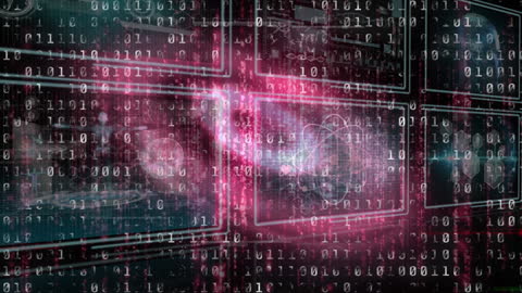 Futuristic Digital Data Processing with Binary Code Overlay