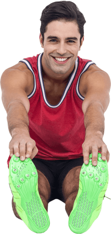 Man exercising stretching sitting transparent background