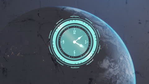 Digital Clock Animation Over Earth Representing Global Time Concept