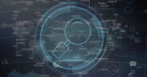 Futuristic Data Processing Interface with World Map and Icons - Download Free Stock Images Pikwizard.com