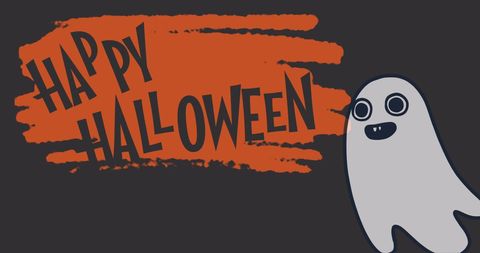 Spooky Halloween Greeting with Cartoon Ghost on Orange Splash - Download Free Stock Images Pikwizard.com