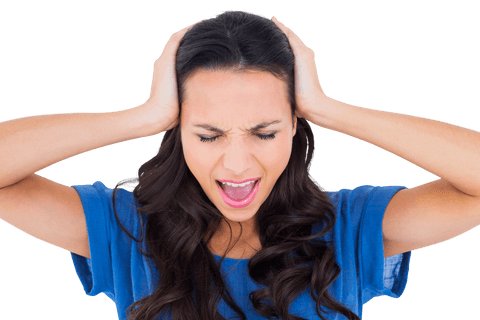 Frustrated Brunette Woman in Blue Shirt Against Transparent Background - Download Free Stock Videos Pikwizard.com