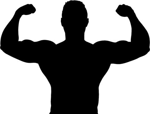 Transparent male silhouette flexing muscles in fitness pose