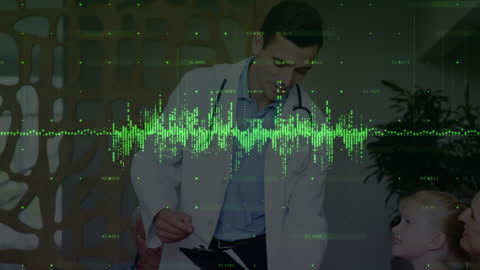 Medical Professional Analyzing with Digital Financial Data Overlay