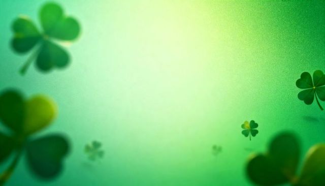 Floating shamrocks on soft green gradient background for saint patrick's day graphics