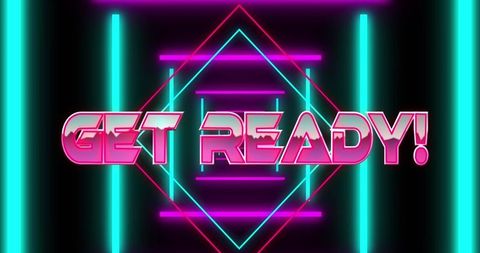 Retro Futuristic Neon Get Ready Text with Dynamic Shapes