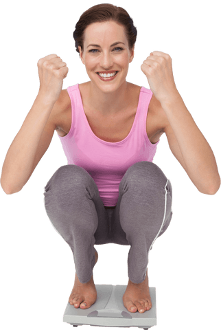 cheerful woman celebrating weight loss on transparent digital scale - Download Free Stock Videos Pikwizard.com