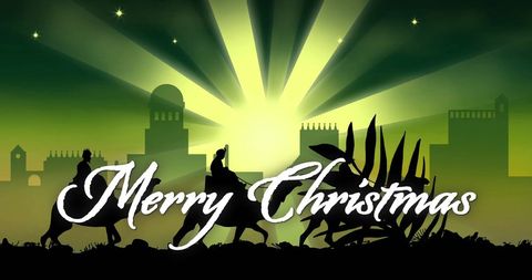 Christmas in bethlehem silhouette with greeting card design