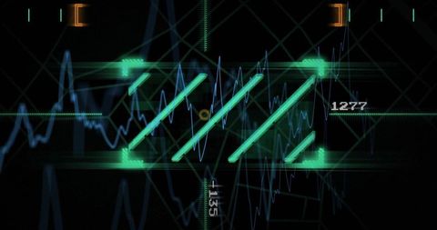 Futuristic neon green interface with data visualizations