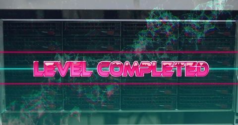 Gaming interface level completed message with digital overlay