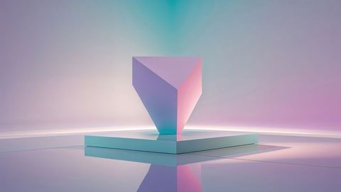 Pastel Geometric Sculpture on Glossy Reflective Floor