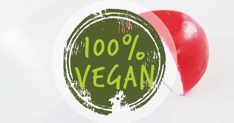100% Vegan Sign on Cheese Slice Background