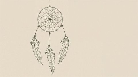 Minimalistic hand-drawn dreamcatcher on beige background